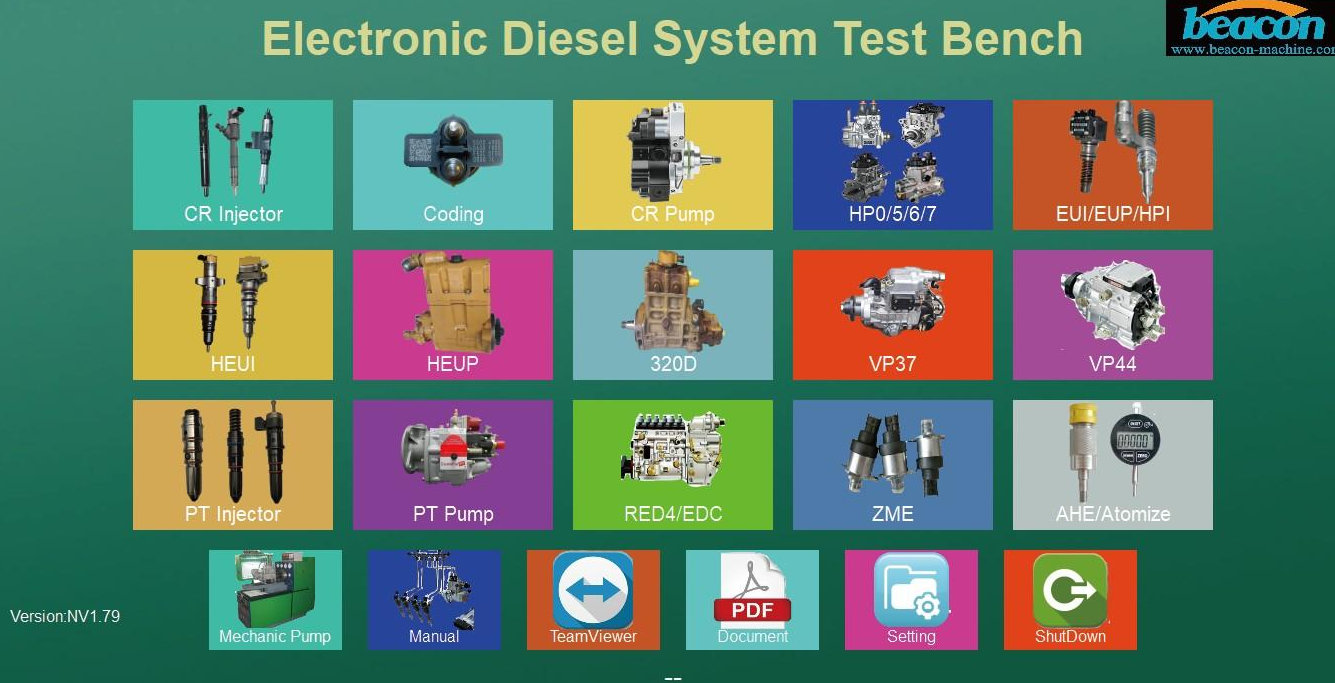 Software interface of the CR919 comprehensive diesel fuel injection pump tester
