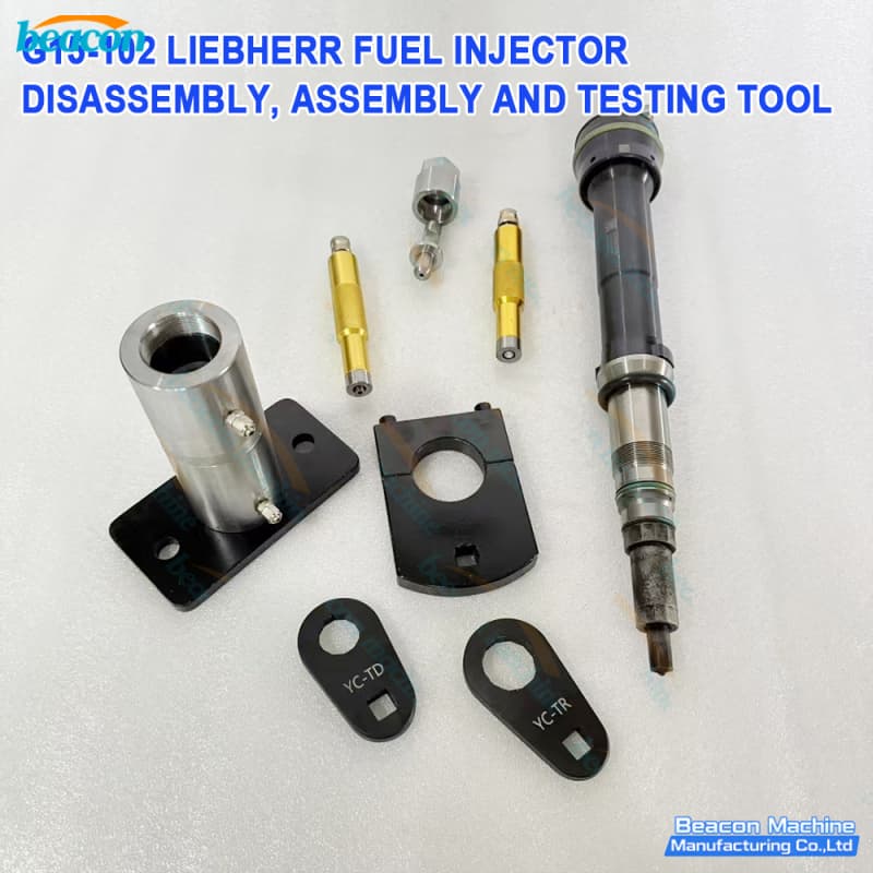 Heavy duty Liebherr fuel injector testing and repair toolset with specialized YC-TD and YC-TR plates.