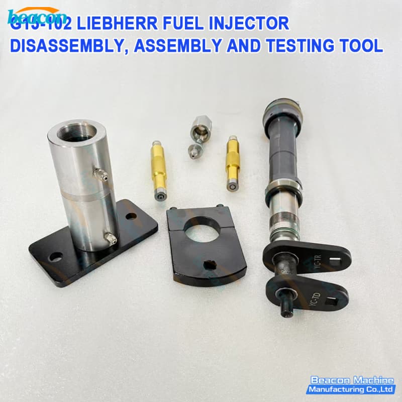 Detailed view of G15-102 Liebherr injector service kit with gold-plated precision alignment pins.