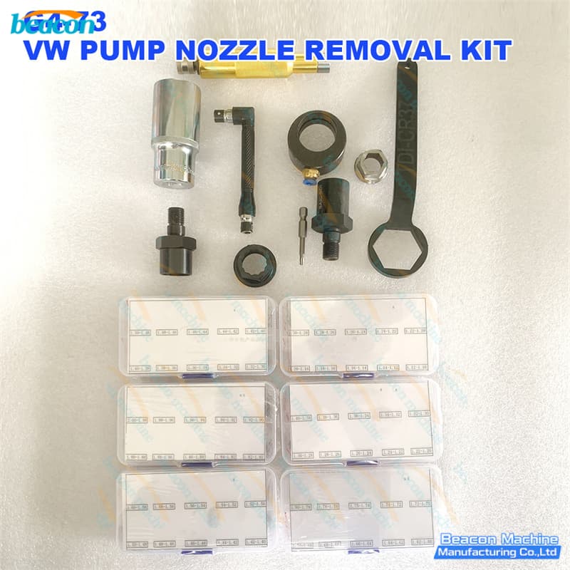 Full assembly of the G4-73 VW PDE unit injector service tools with multiple shim assortment cases.