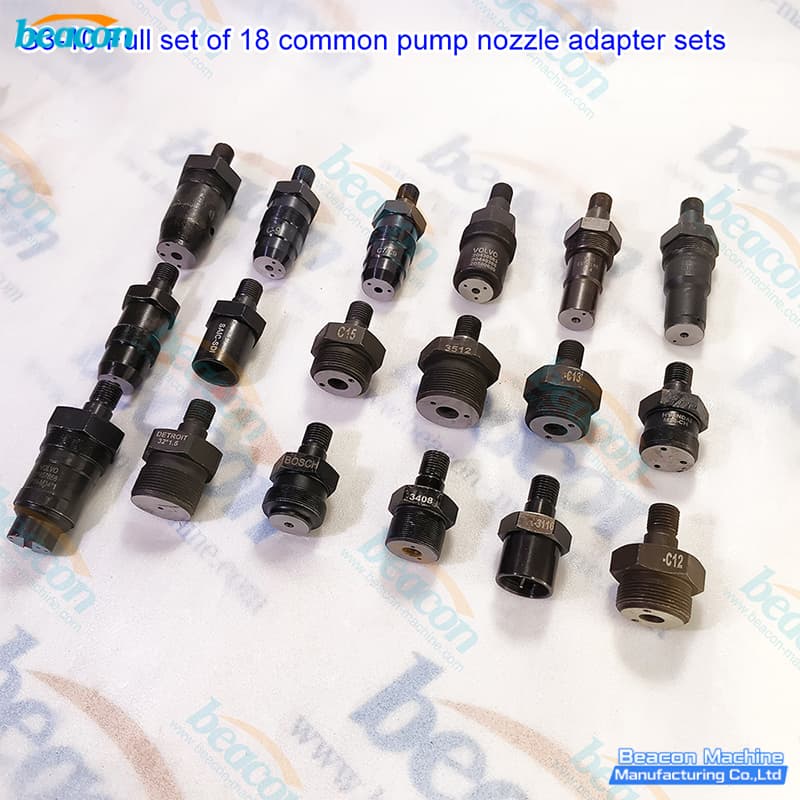 Close-up of G3-10 specialized adapters for C12 C13 C15 and 3116 engine fuel systems.