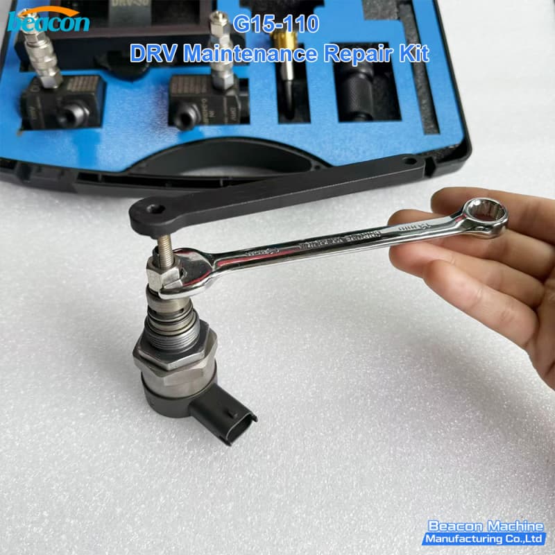 G15-110 DRV valve repair tool assembly demonstrating the grinding process with a manual wrench.