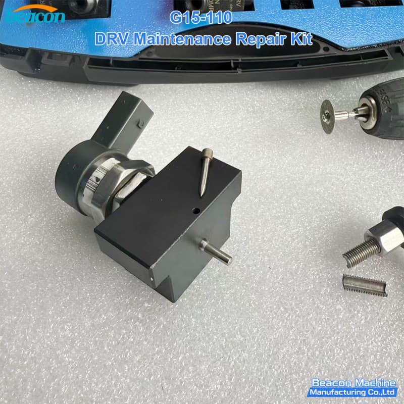 Specialized DRV valve mounting block for secure positioning during the grinding and service phase.