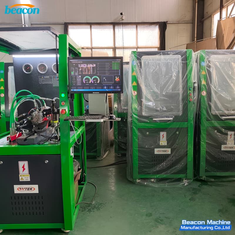 Final quality inspection of the high-precision common rail injector tester before South American export.