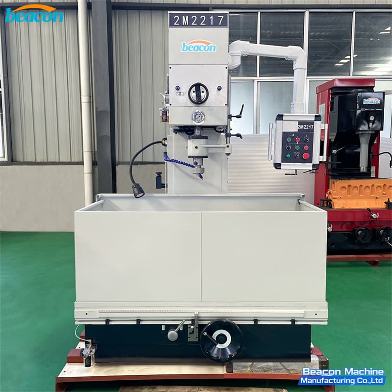 Full view of 2M2217 vertical honing machine showing coolant tank