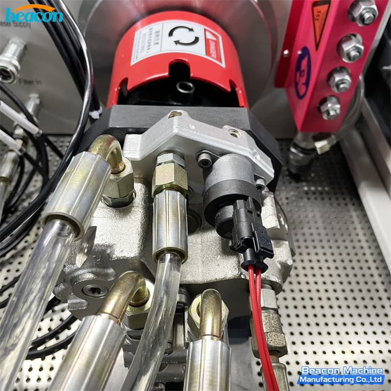 Heavy duty common rail pump drive assembly and mechanical coupling inside diesel test station. Heavy duty common rail pump drive assembly and mechanical coupling inside diesel test station.