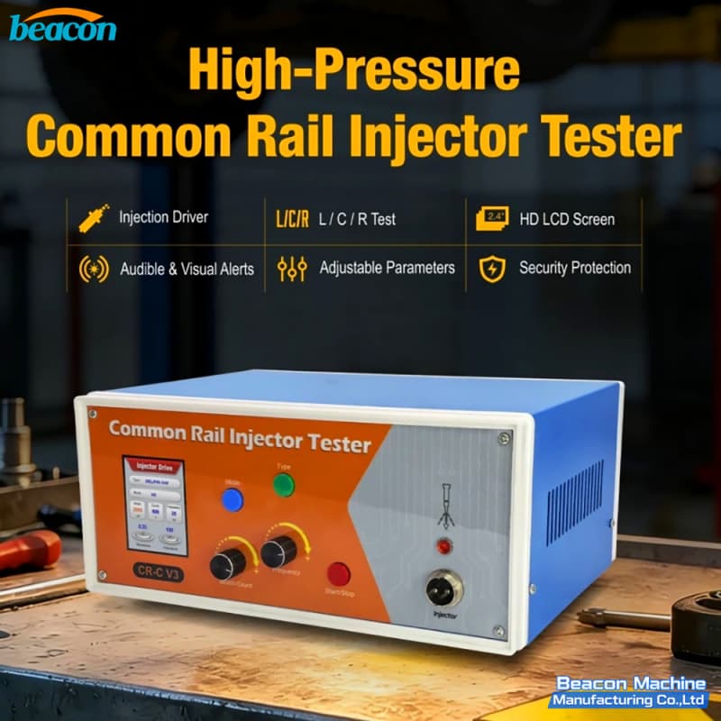 High-pressure common rail injector tester professional unit side view.