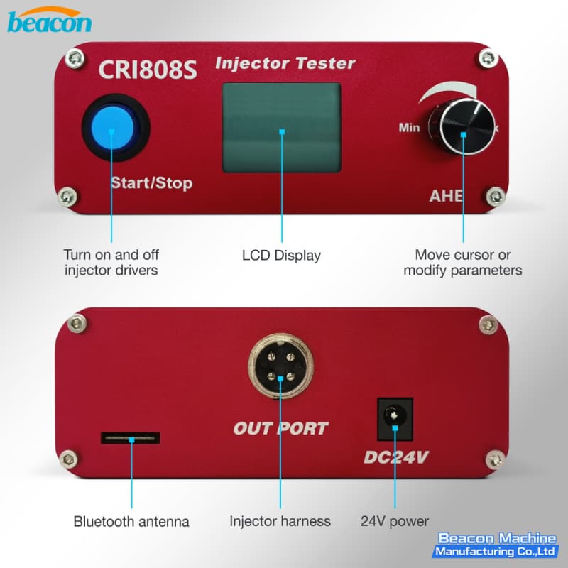 CRI808S diesel injector driver interface with LCD display and AHE adjustment knob.