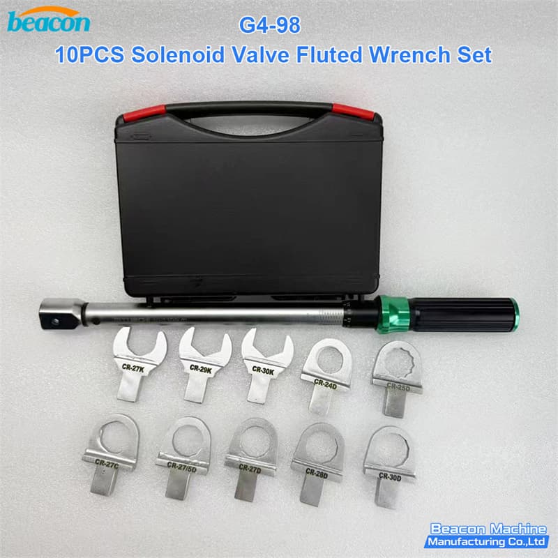 Product overview showing organized carrying case and metric fluted wrench heads.