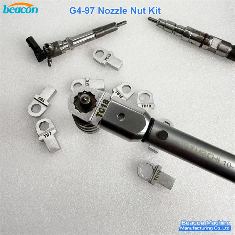 Detailed view of TC18 and TB15 interchangeable crowsfoot heads for nozzle nuts Detailed view of TC18 and TB15 interchangeable crowsfoot heads for nozzle nuts