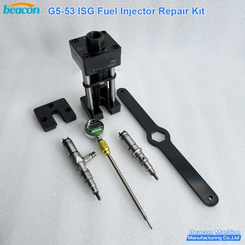 Overhead view of ISG fuel injector maintenance tools and valve seat removal kit