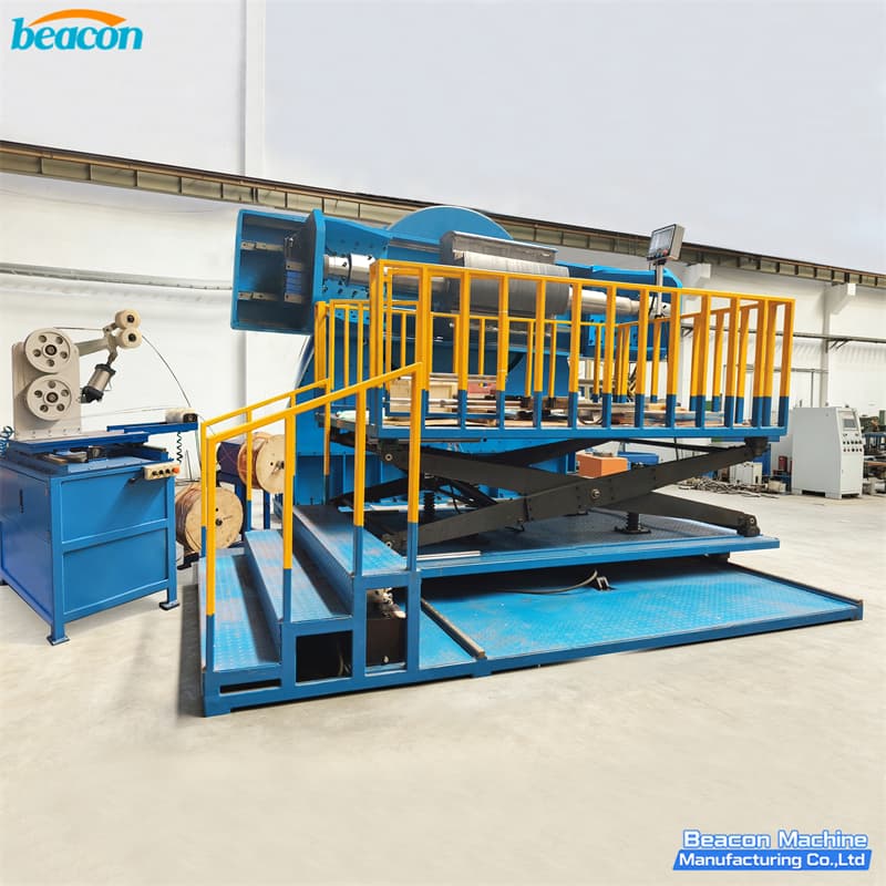 Full view of the WD-3500 transformer winding equipment with integrated operator staircase Full view of the WD-3500 transformer winding equipment with integrated operator staircase