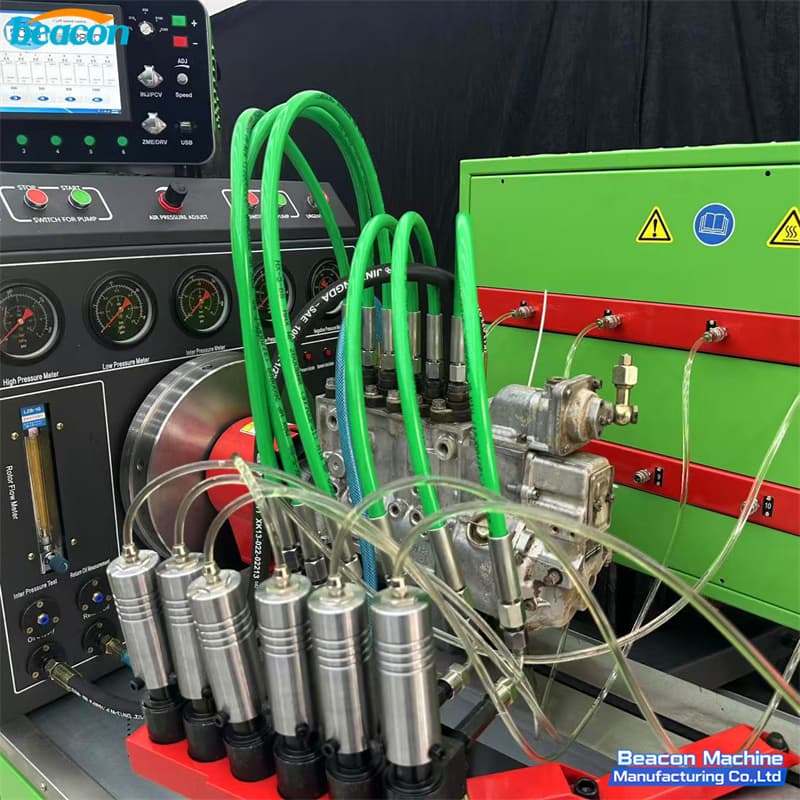 High-torque main drive motor and coupling area of the BEACON MACHINE fuel pump tester. High-torque main drive motor and coupling area of the BEACON MACHINE fuel pump tester.