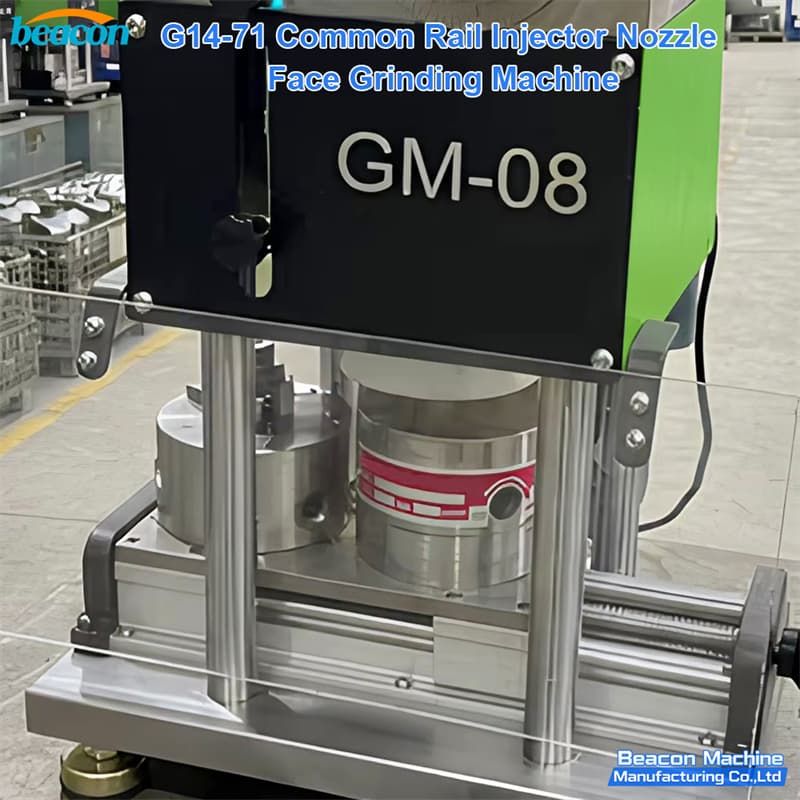 Close-up view of the GM-08 common rail injector grinding machine showing the high-precision magnetic chuck and industrial structure. Close-up view of the GM-08 common rail injector grinding machine showing the high-precision magnetic chuck and industrial structure.