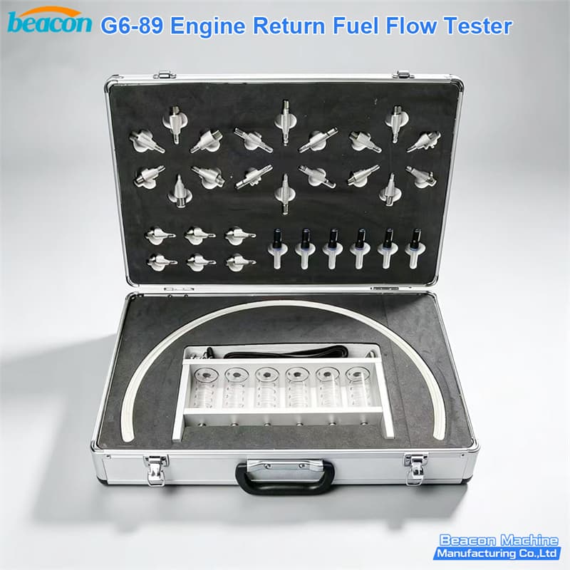 G6-89 Engine Return Fuel Flow Tester kit with graduated measuring tubes in a professional aluminum carrying case.